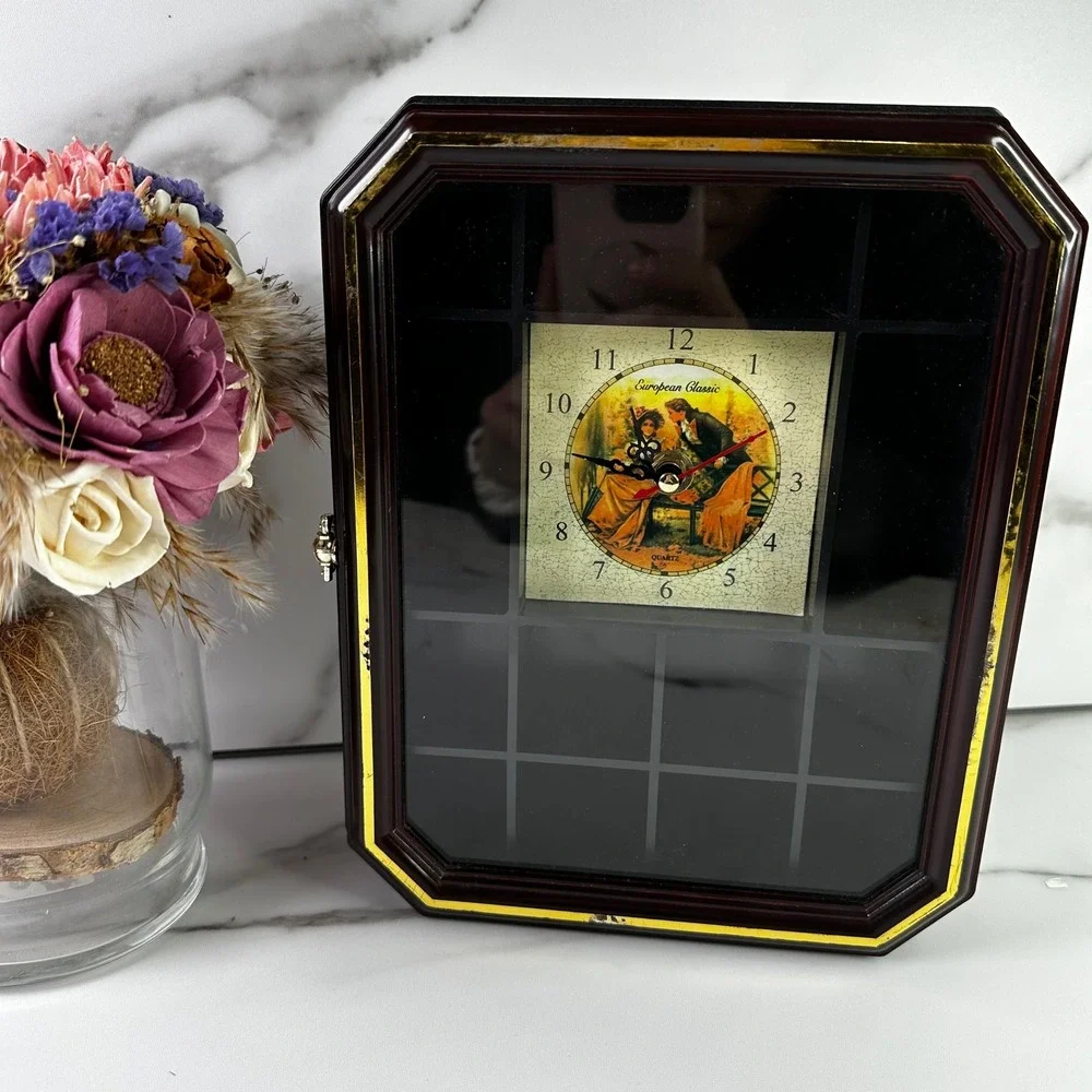 European Classic Quartz Clock Display Case Shadow Box Mantel Decor Works